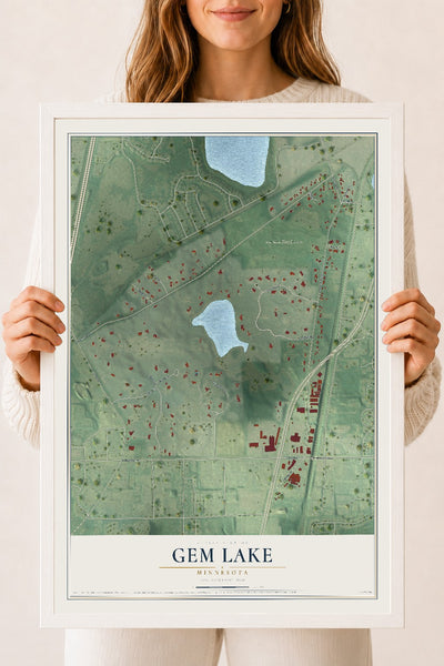 Map of Gem Lake, Minnesota, 18 x 24 inch print in a white wood frame