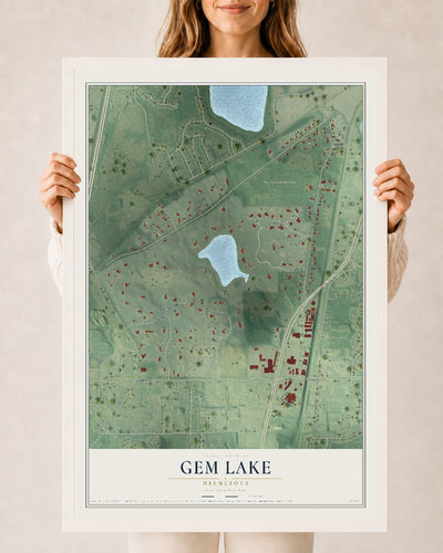 Map of Gem Lake, Minnesota, 24 x 36 inch print in a white wood frame