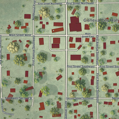 Close-up of the map of Geneva, Minnesota print showing street and building detail