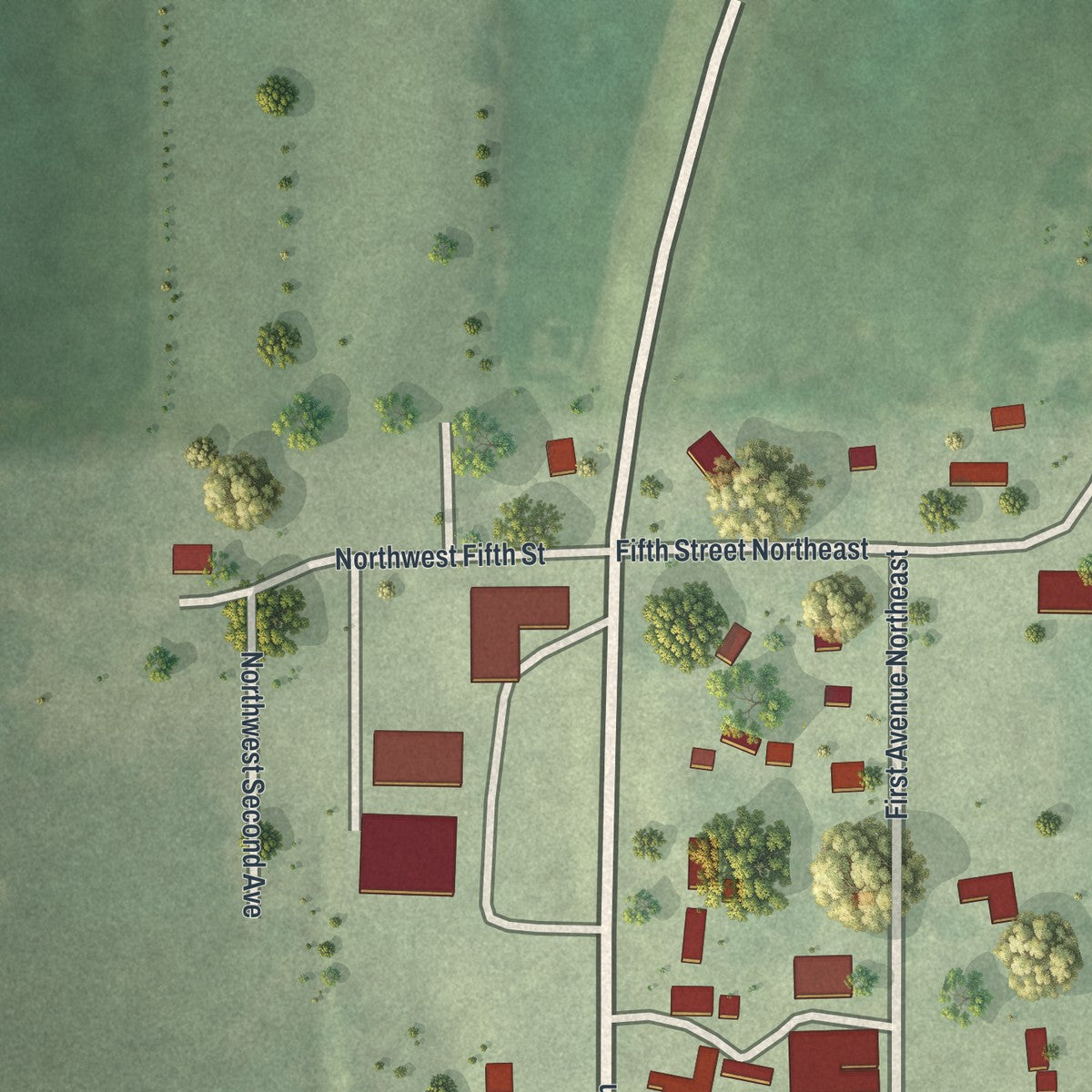 Second close-up of the map of Geneva, Minnesota print showing more streets and buildings