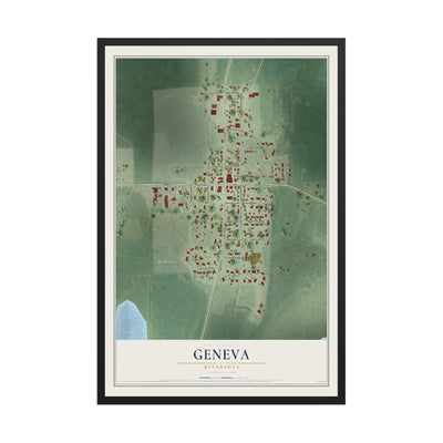Map of Geneva, Minnesota, 12 x 18 inch print in a black wood frame