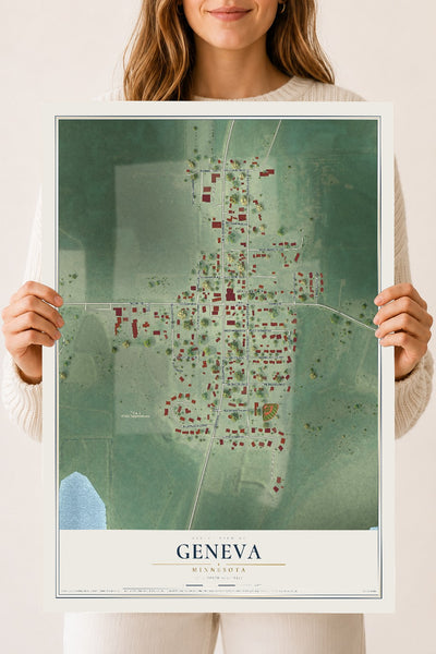 Map of Geneva, Minnesota, 18 x 24 inch unframed archival matte print