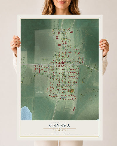 Map of Geneva, Minnesota, 24 x 36 inch unframed archival matte print