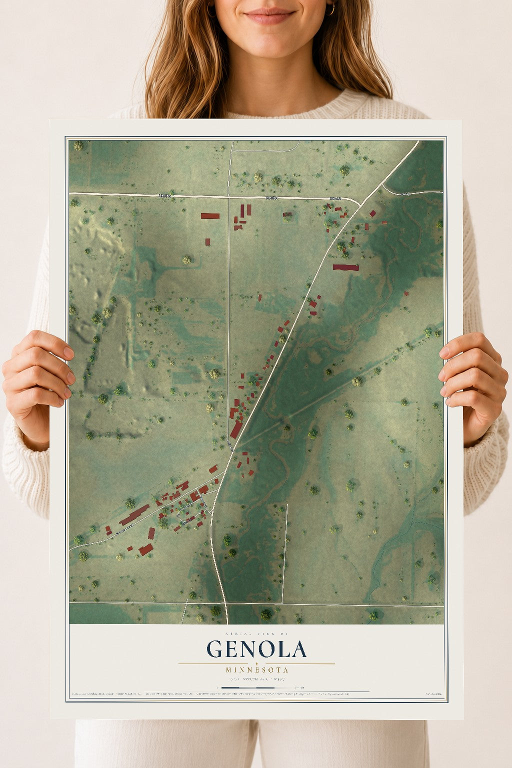 Map of Genola, Minnesota, 18 x 24 inch unframed archival matte print