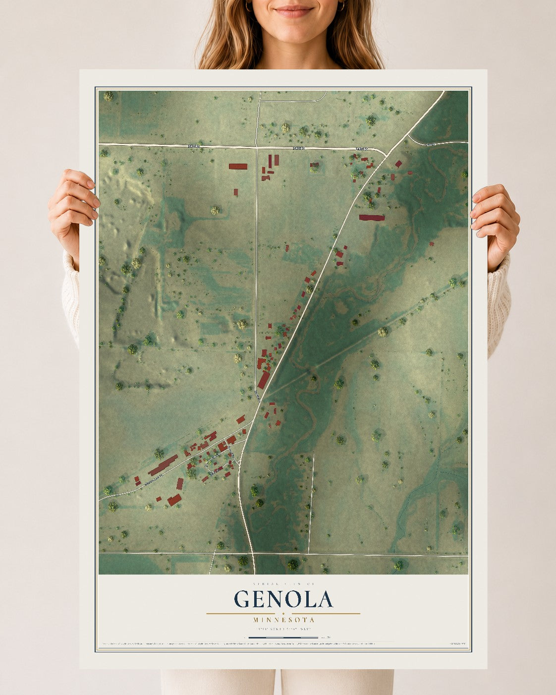 Map of Genola, Minnesota, 24 x 36 inch unframed archival matte print