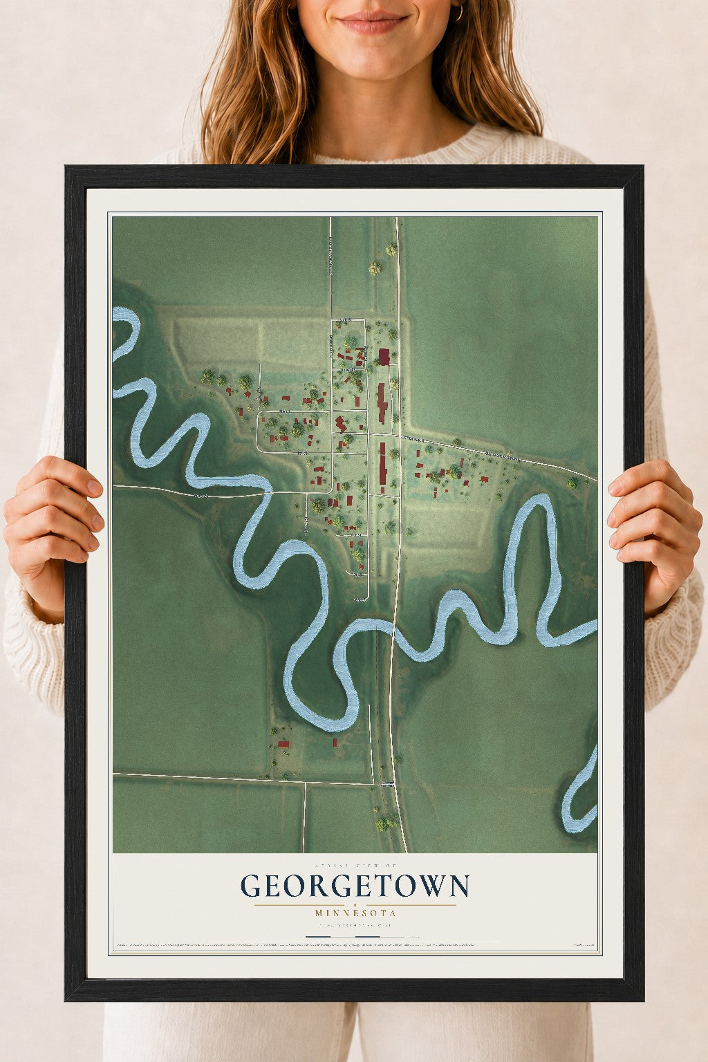 Map of Georgetown, Minnesota, 18 x 24 inch print in a black wood frame
