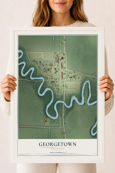 Map of Georgetown, Minnesota, 18 x 24 inch print in a white wood frame