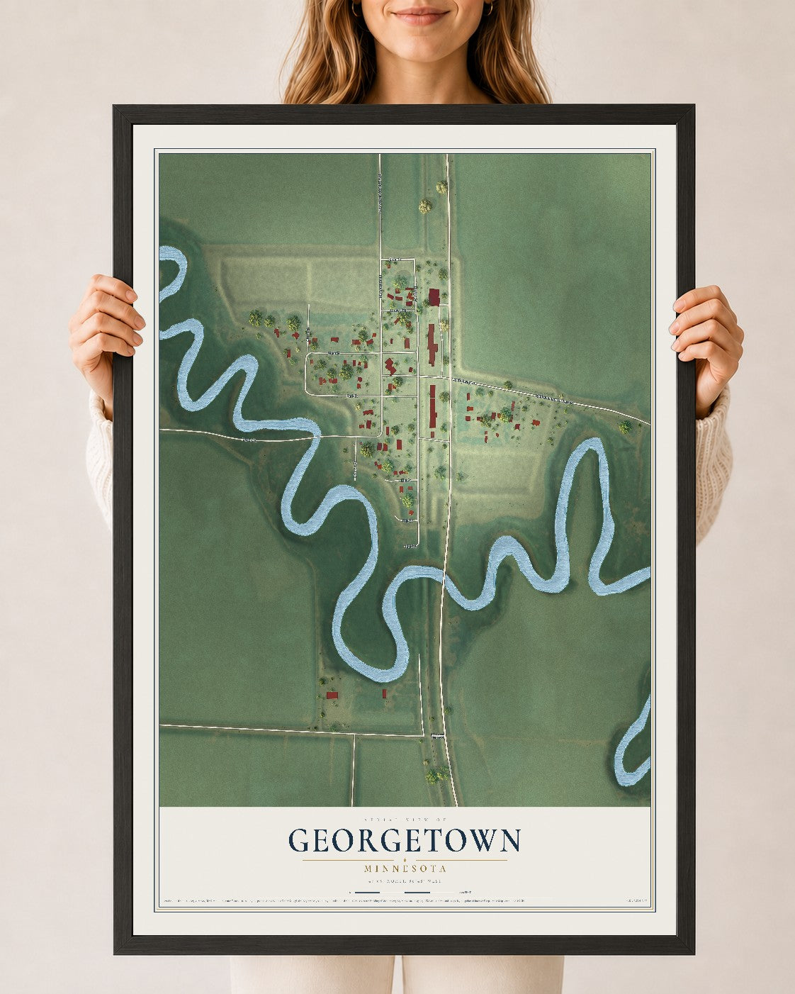 Map of Georgetown, Minnesota, 24 x 36 inch print in a black wood frame