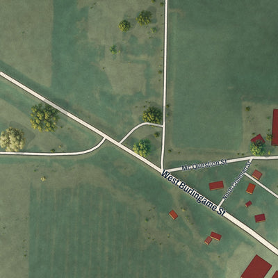 Second close-up of the map of Ghent, Minnesota print showing more streets and buildings