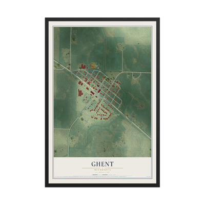 Map of Ghent, Minnesota, 12 x 18 inch print in a black wood frame