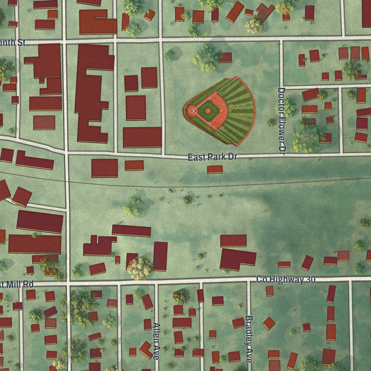 Close-up of the map of Gibbon, Minnesota print showing street and building detail