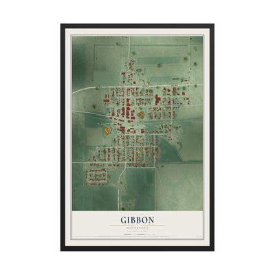 Map of Gibbon, Minnesota, 12 x 18 inch print in a black wood frame