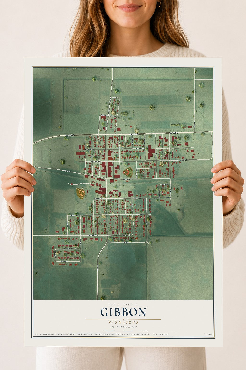 Map of Gibbon, Minnesota, 18 x 24 inch unframed archival matte print