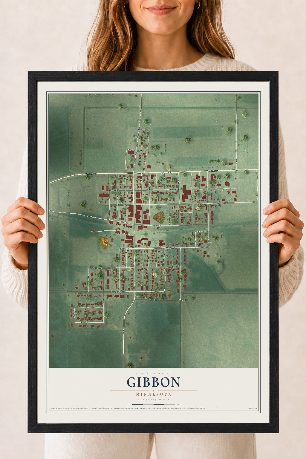 Map of Gibbon, Minnesota, 18 x 24 inch print in a black wood frame