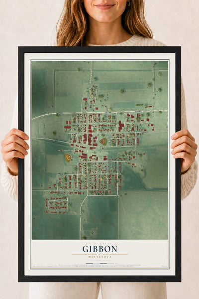 Map of Gibbon, Minnesota, 18 x 24 inch print in a black wood frame