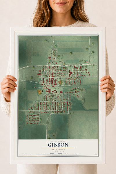 Map of Gibbon, Minnesota, 18 x 24 inch print in a white wood frame