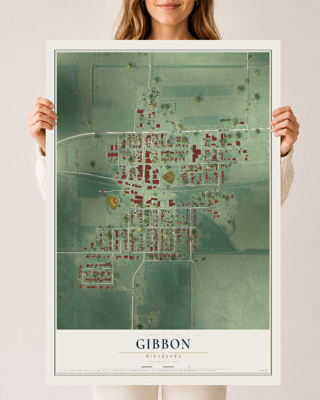 Map of Gibbon, Minnesota, 24 x 36 inch unframed archival matte print