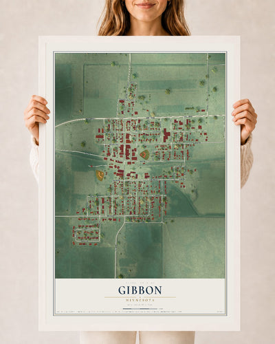 Map of Gibbon, Minnesota, 24 x 36 inch print in a white wood frame