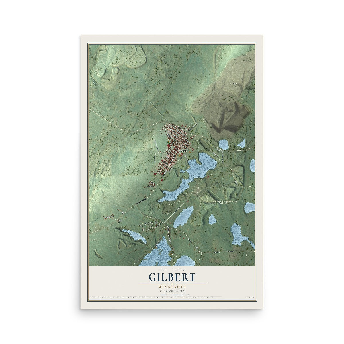 Map of Gilbert, Minnesota, 12 x 18 inch unframed archival matte print