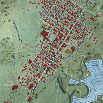 Close-up of the map of Gilbert, Minnesota print showing street and building detail
