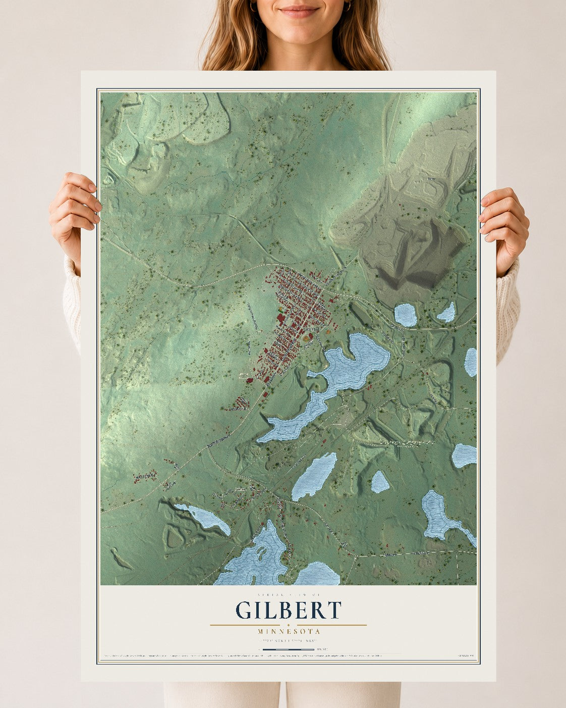 Map of Gilbert, Minnesota, 24 x 36 inch unframed archival matte print
