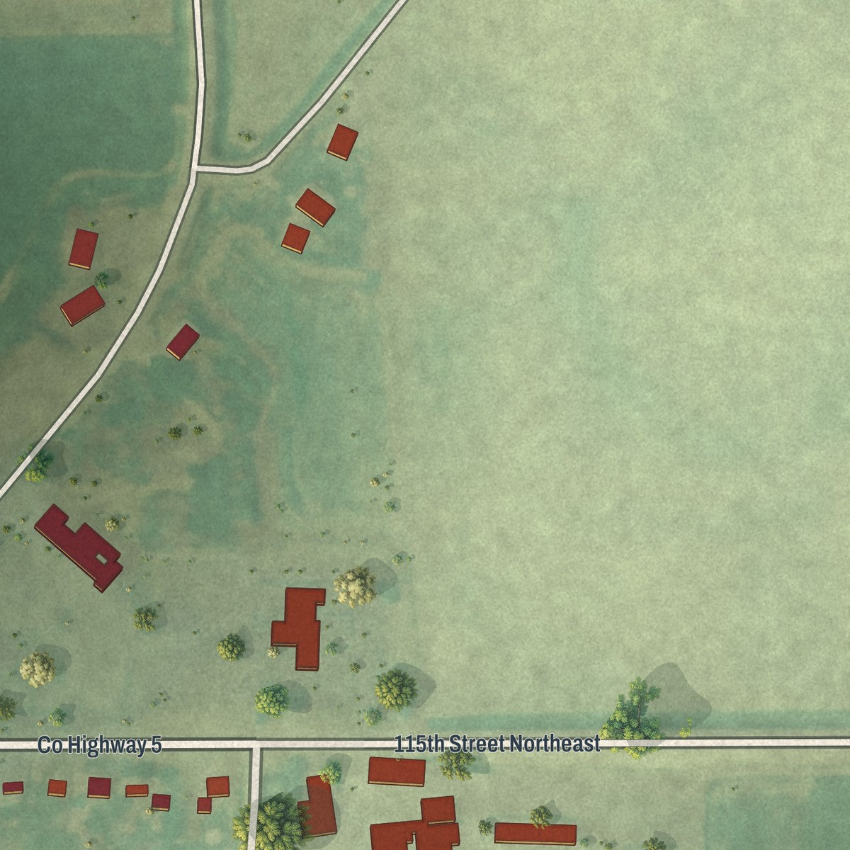 Second close-up of the map of Gilman, Minnesota print showing more streets and buildings
