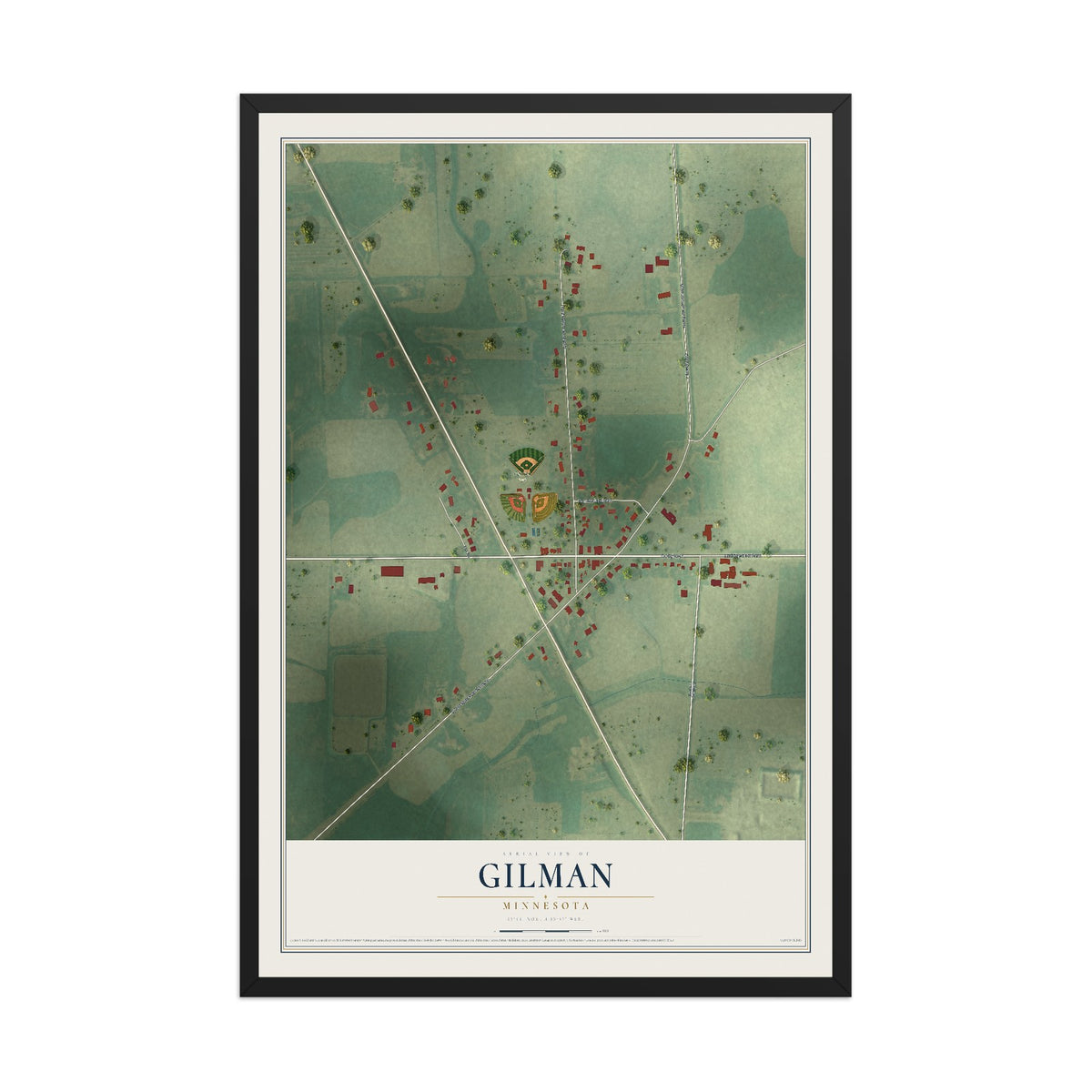 Map of Gilman, Minnesota, 12 x 18 inch print in a black wood frame