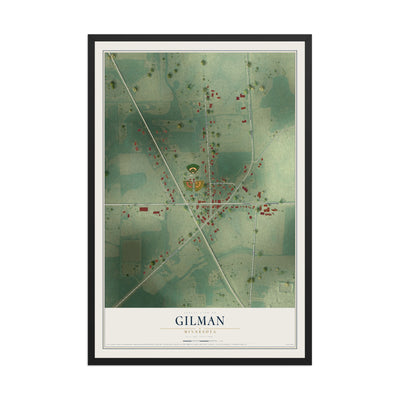 Map of Gilman, Minnesota, 12 x 18 inch print in a black wood frame