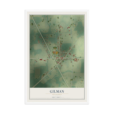 Map of Gilman, Minnesota, 12 x 18 inch print in a white wood frame