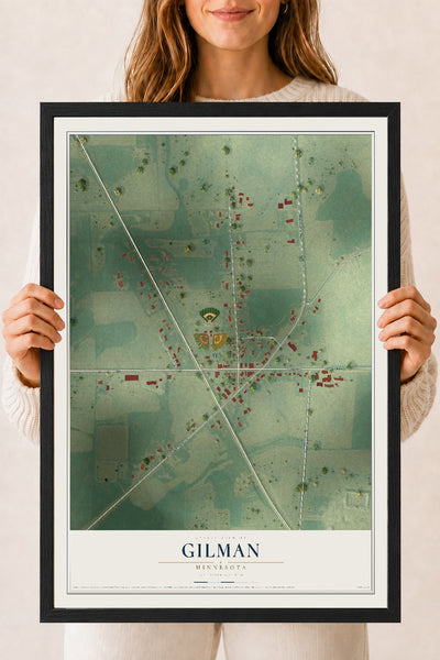 Map of Gilman, Minnesota, 18 x 24 inch print in a black wood frame