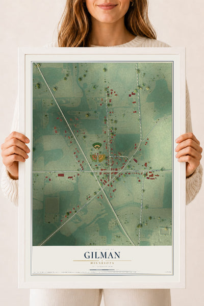 Map of Gilman, Minnesota, 18 x 24 inch print in a white wood frame