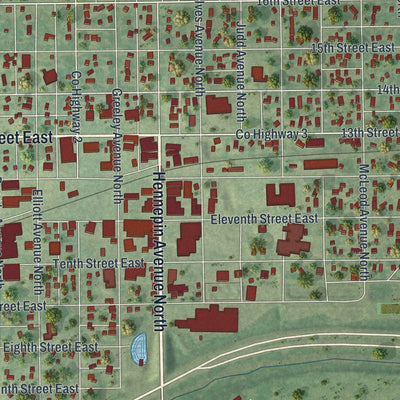 Close-up of the map of Glencoe, Minnesota print showing street and building detail