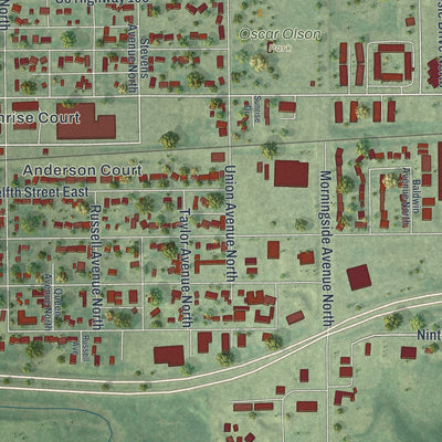 Second close-up of the map of Glencoe, Minnesota print showing more streets and buildings