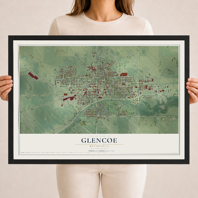Map of Glencoe, Minnesota, 18 x 24 inch print in a black wood frame