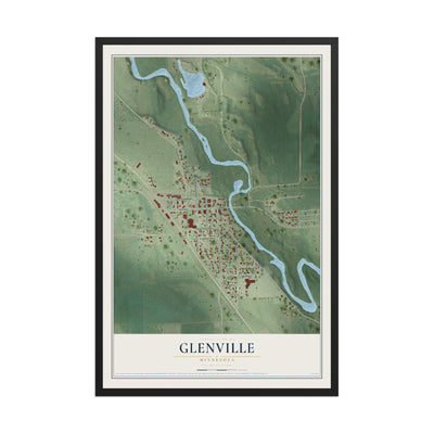 Map of Glenville, Minnesota, 12 x 18 inch print in a black wood frame