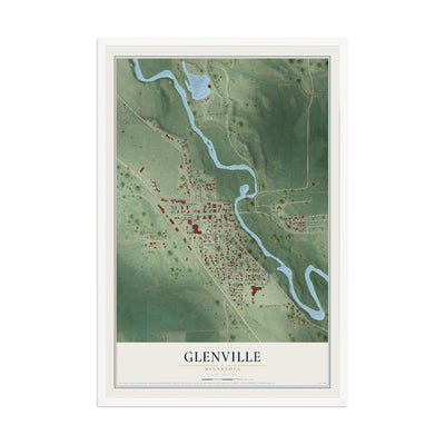 Map of Glenville, Minnesota, 12 x 18 inch print in a white wood frame