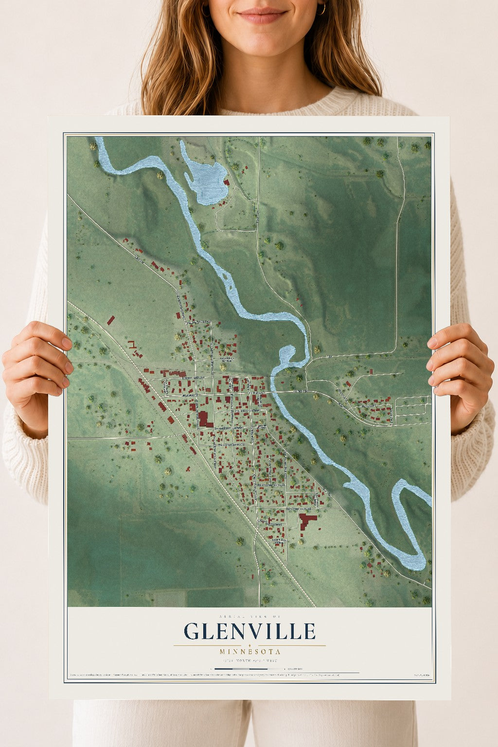 Map of Glenville, Minnesota, 18 x 24 inch unframed archival matte print