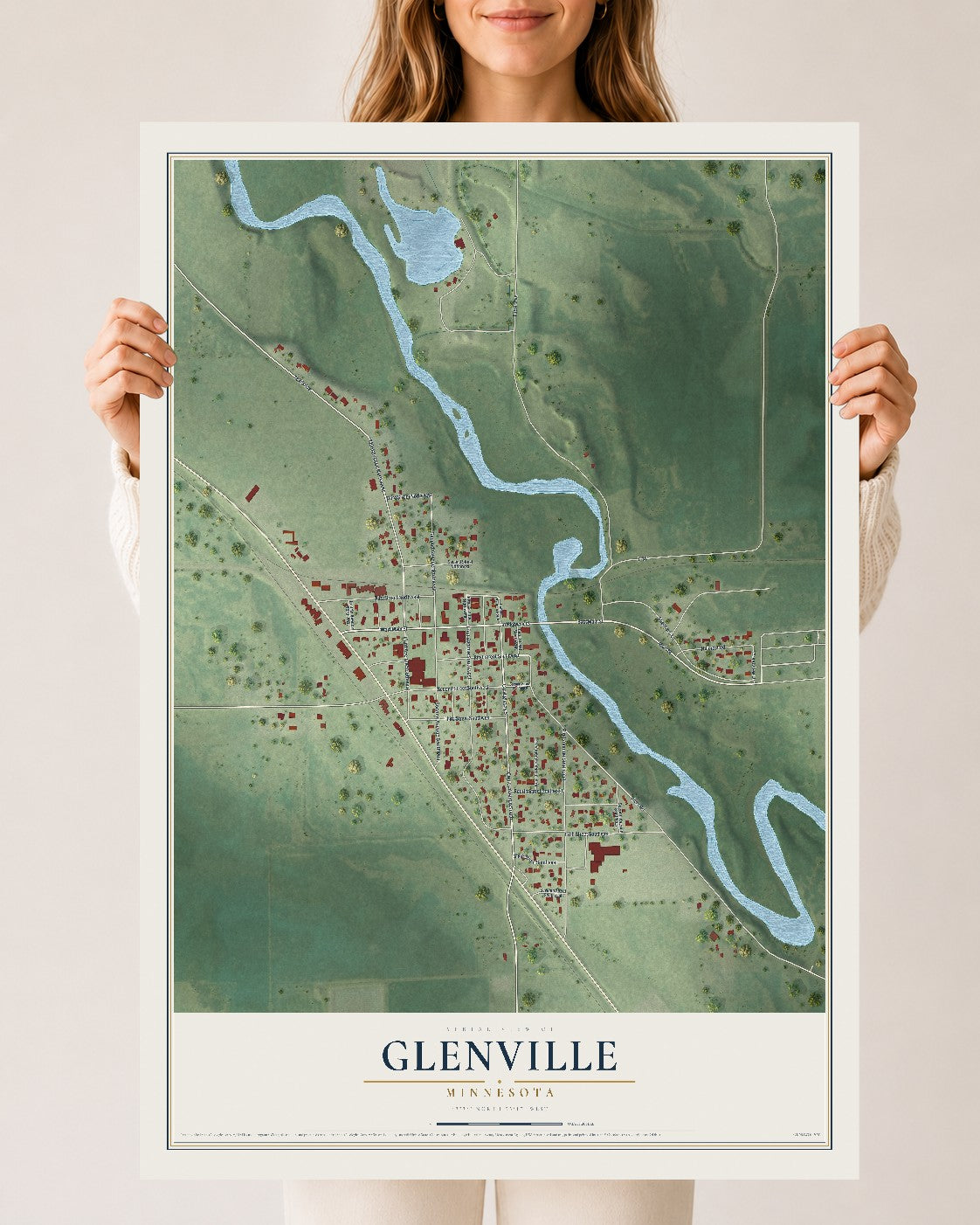 Map of Glenville, Minnesota, 24 x 36 inch unframed archival matte print