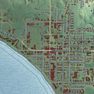 Close-up of the map of Glenwood, Minnesota print showing street and building detail