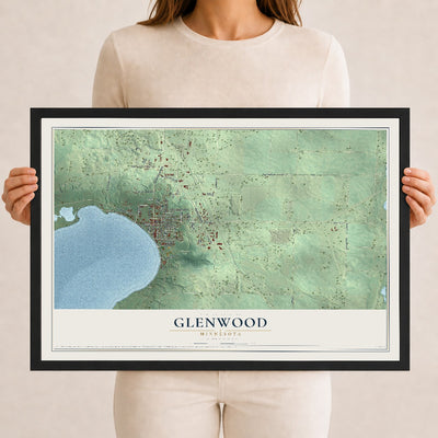Map of Glenwood, Minnesota, 12 x 18 inch print in a black wood frame