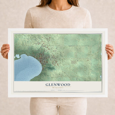 Map of Glenwood, Minnesota, 12 x 18 inch print in a white wood frame