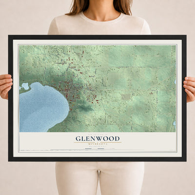 Map of Glenwood, Minnesota, 18 x 24 inch print in a black wood frame