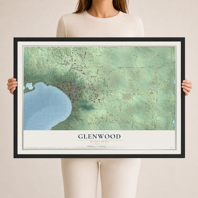 Map of Glenwood, Minnesota, 24 x 36 inch print in a black wood frame