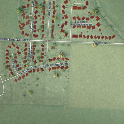 Second close-up of the map of Glyndon, Minnesota print showing more streets and buildings