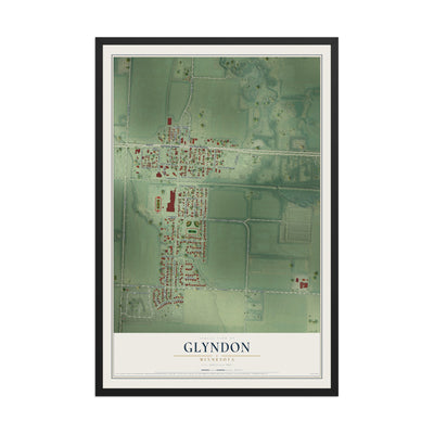 Map of Glyndon, Minnesota, 12 x 18 inch print in a black wood frame