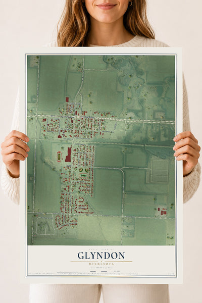 Map of Glyndon, Minnesota, 18 x 24 inch unframed archival matte print