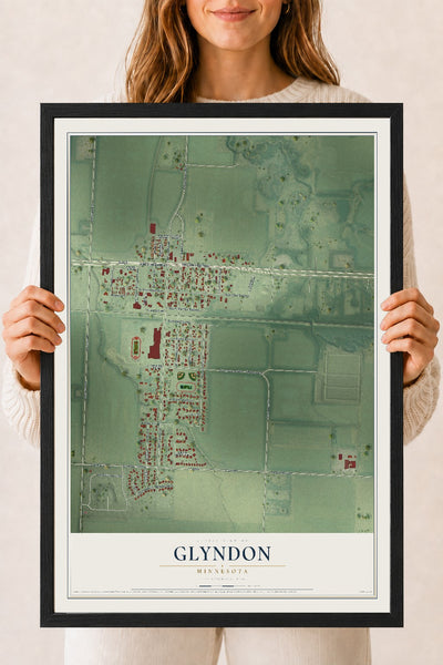 Map of Glyndon, Minnesota, 18 x 24 inch print in a black wood frame