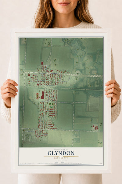 Map of Glyndon, Minnesota, 18 x 24 inch print in a white wood frame