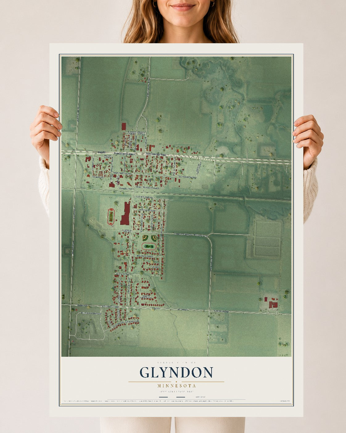 Map of Glyndon, Minnesota, 24 x 36 inch unframed archival matte print