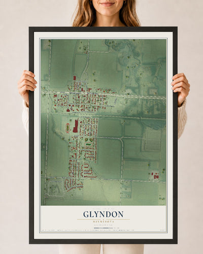 Map of Glyndon, Minnesota, 24 x 36 inch print in a black wood frame
